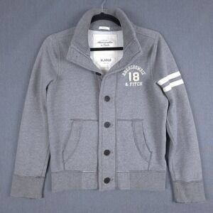 Abercrombie Fitch Varsity Cardigan Sweater Mens XL Gray Fleece Button Up Y2K